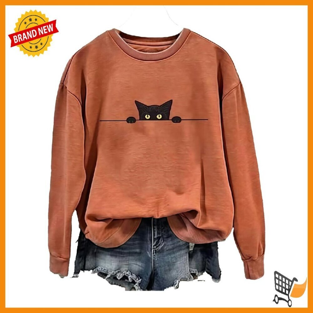 Funny Cat Print Sweatshirt Soft Casual Wear Animal Lovers